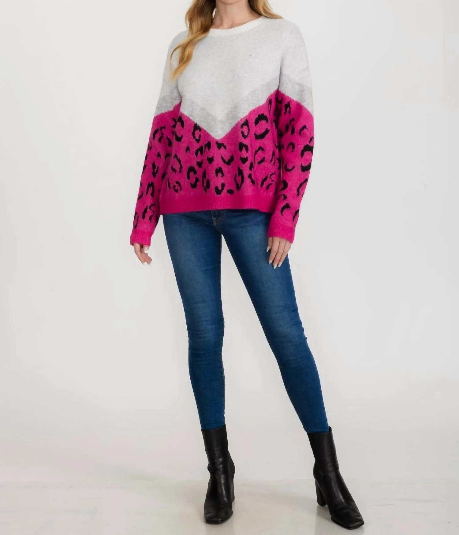 Adora - Bold And Cozy Color Block Leopard Sweater