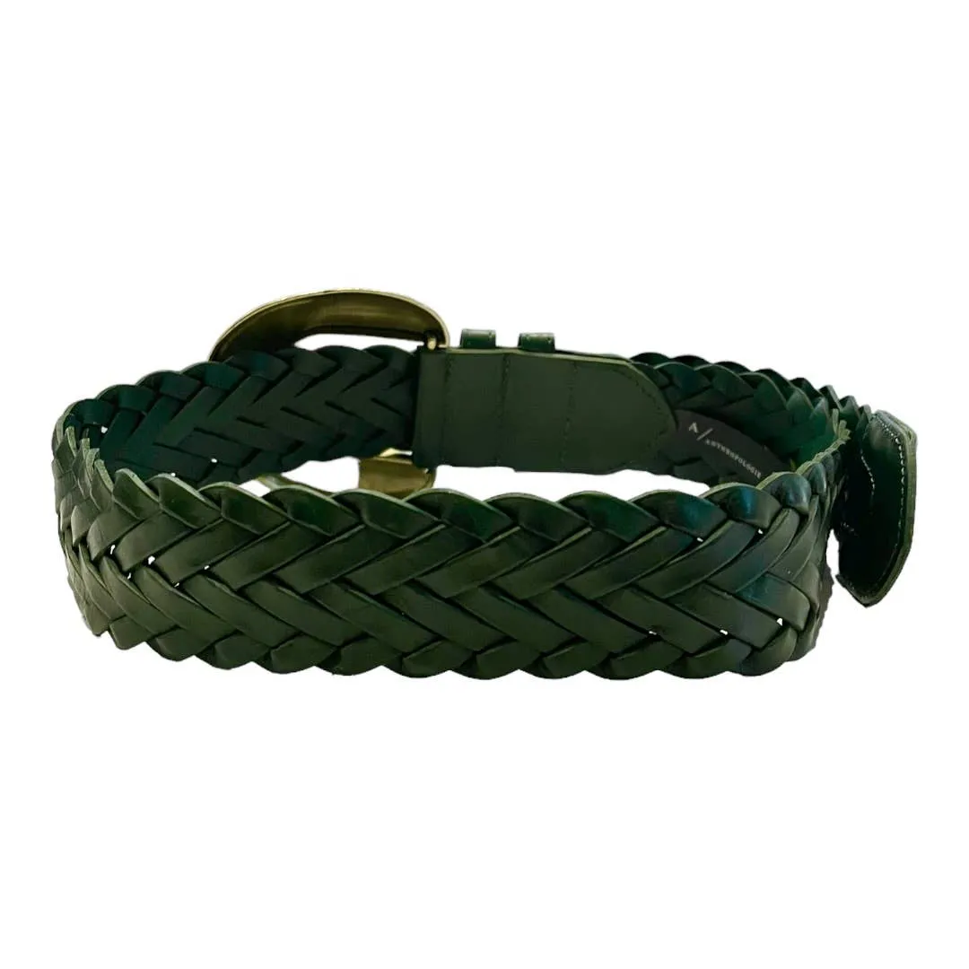 Anthropologie Green Woven Waist Leather Belt Size Small New