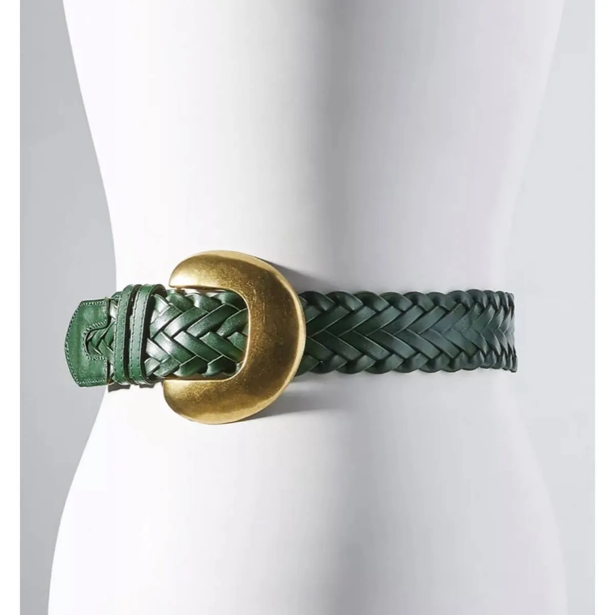 Anthropologie Green Woven Waist Leather Belt Size Small New