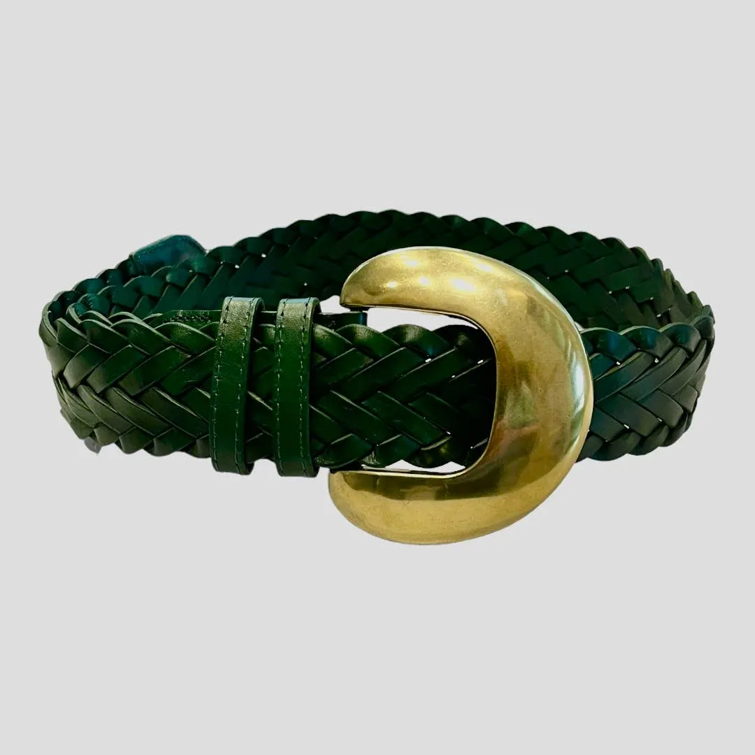 Anthropologie Green Woven Waist Leather Belt Size Small New