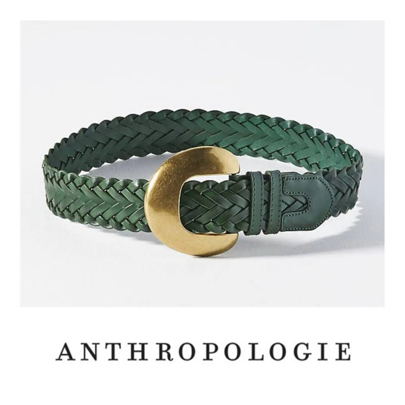 Anthropologie Green Woven Waist Leather Belt Size Small New