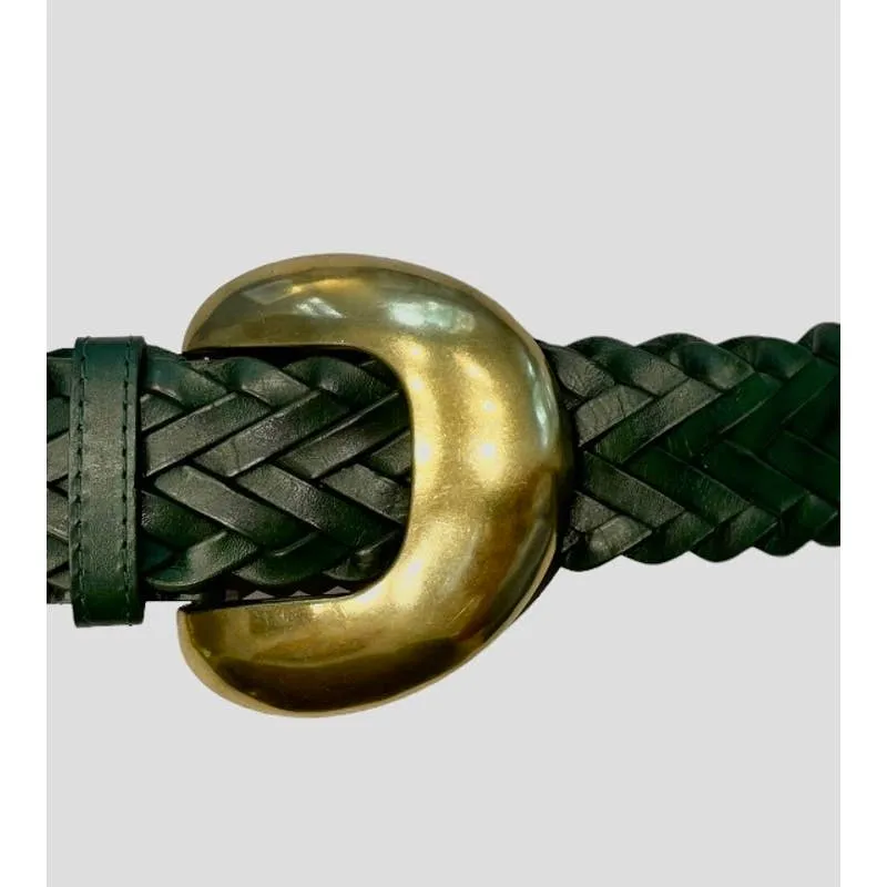 Anthropologie Green Woven Waist Leather Belt Size Small New