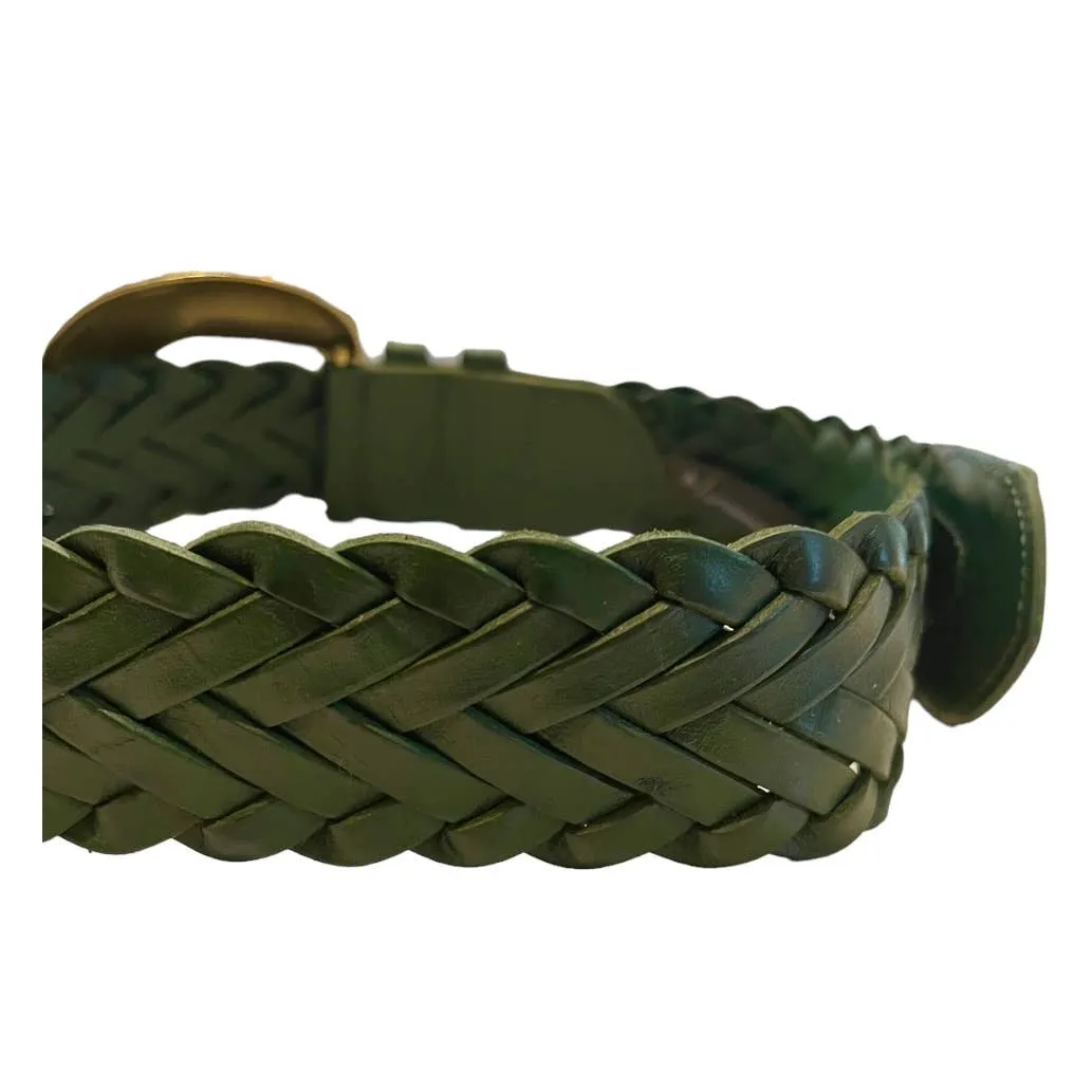 Anthropologie Green Woven Waist Leather Belt Size Small New
