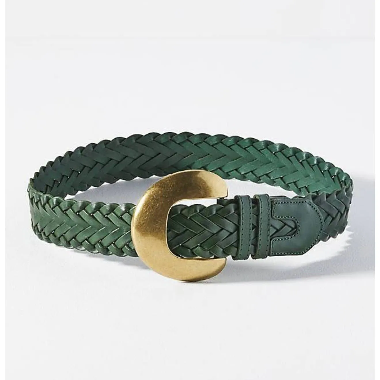 Anthropologie Green Woven Waist Leather Belt Size Small New