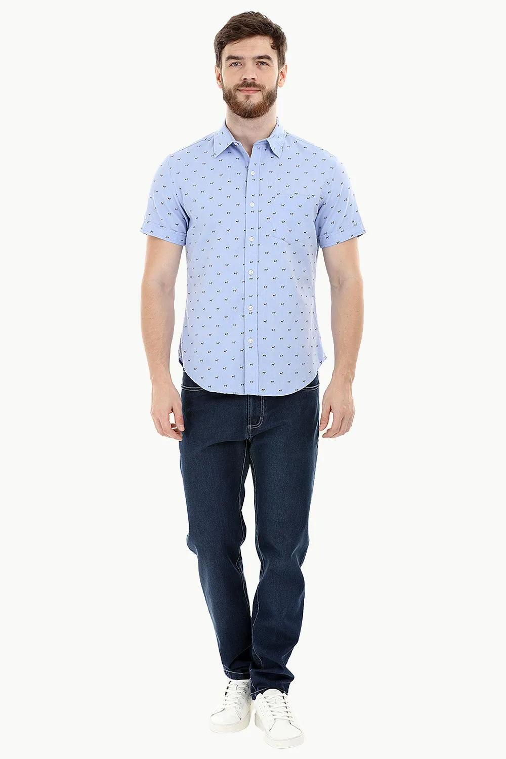 Blue Printed Oxford Summer Shirt