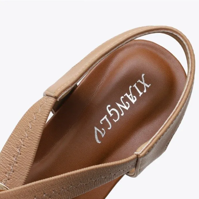 Cuzcare Casual Walking Sandals Women Back Strap Comfy Toe Wedge Sandals Trendy Beach Fashion