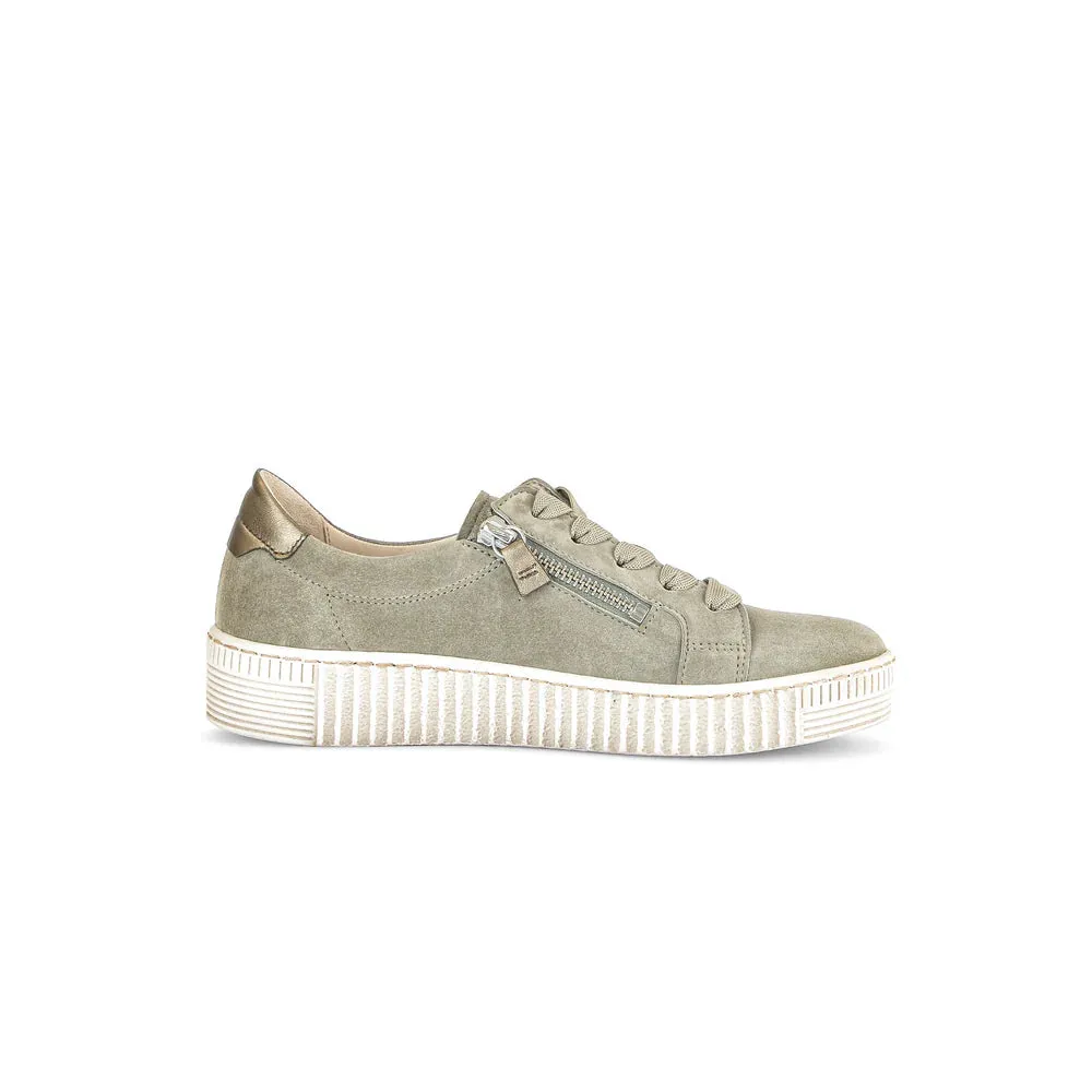 Gabor Sneaker with Double Zipper  63.334.11  Sage Suede