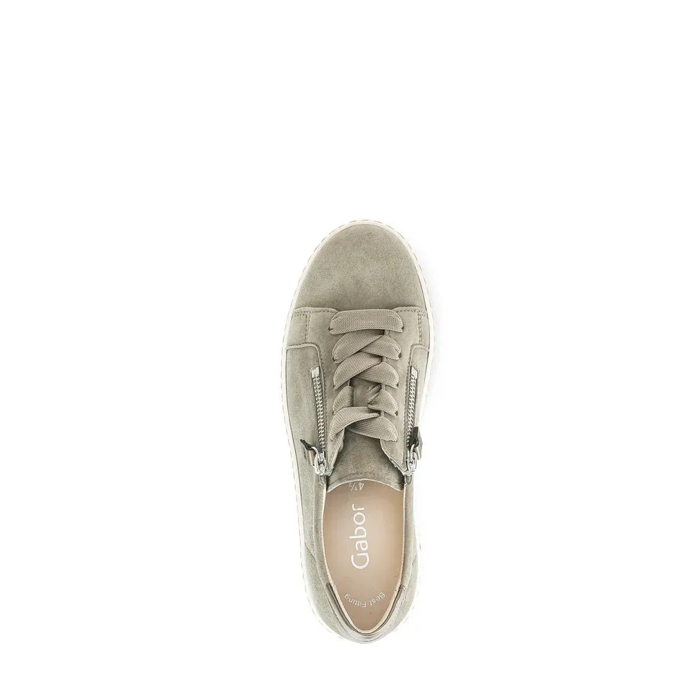 Gabor Sneaker with Double Zipper  63.334.11  Sage Suede