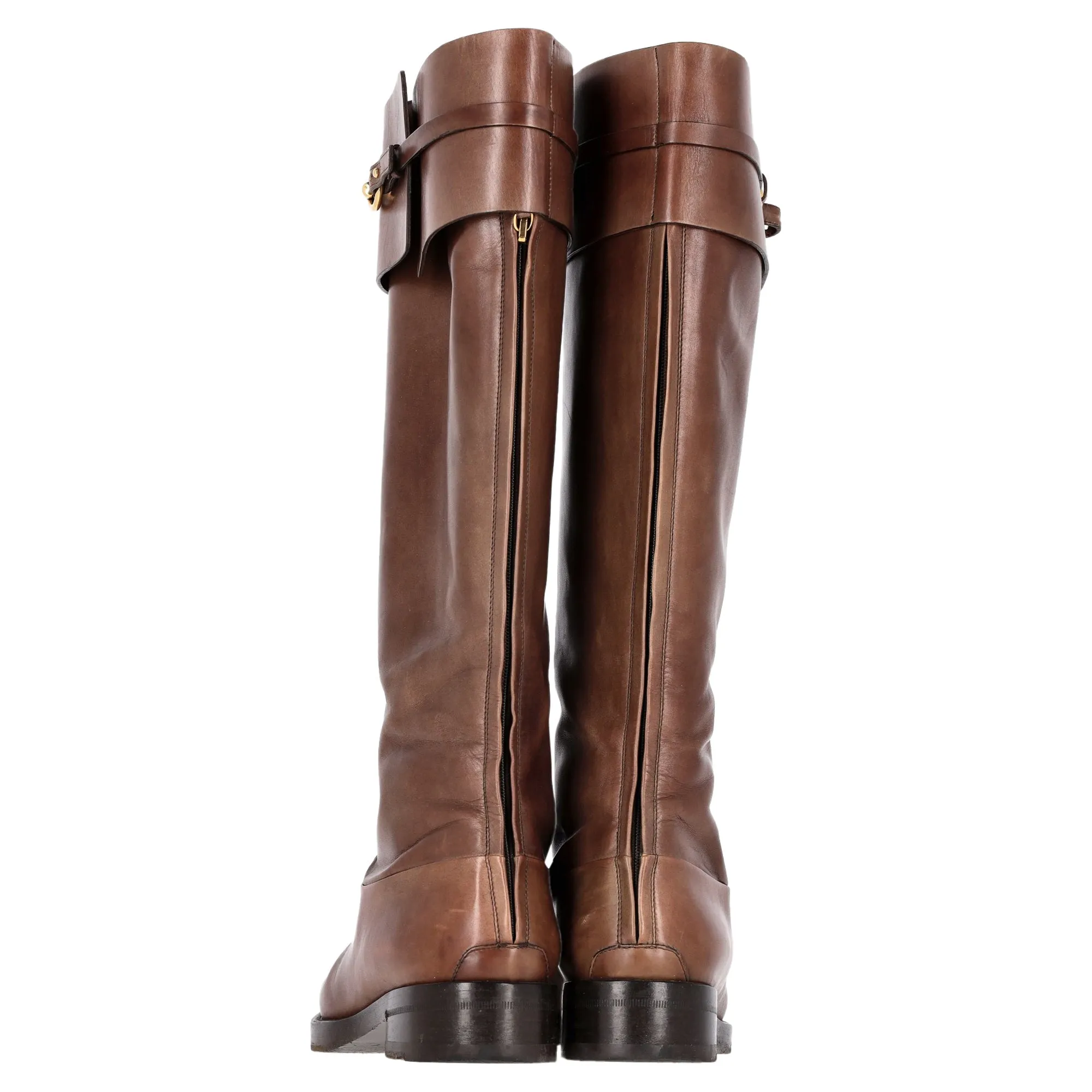 Gucci Logo-Plaque Boots in Brown Calfskin Leather