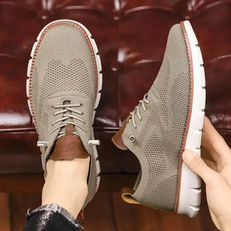 Men top design breathable leather mesh sneakers running shoes