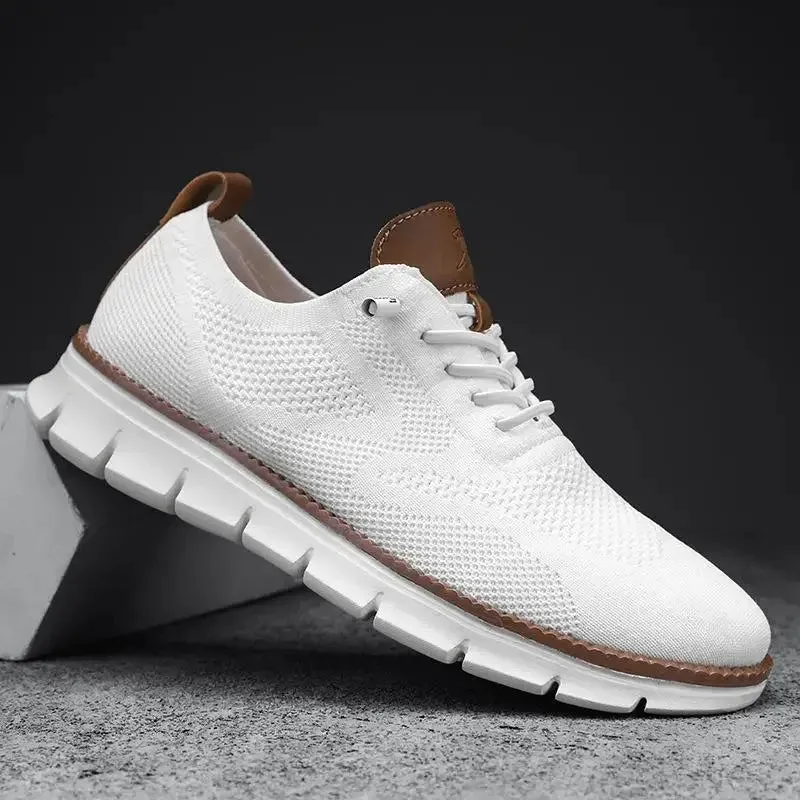 Men top design breathable leather mesh sneakers running shoes