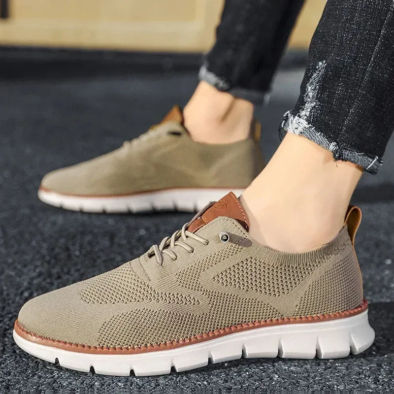 Men top design breathable leather mesh sneakers running shoes