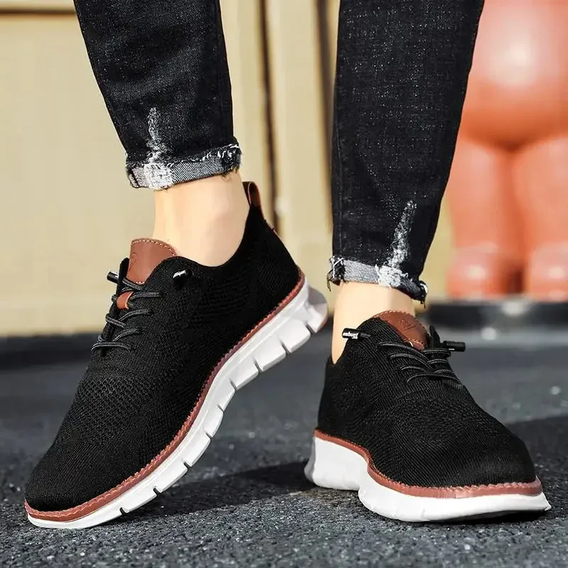 Men top design breathable leather mesh sneakers running shoes