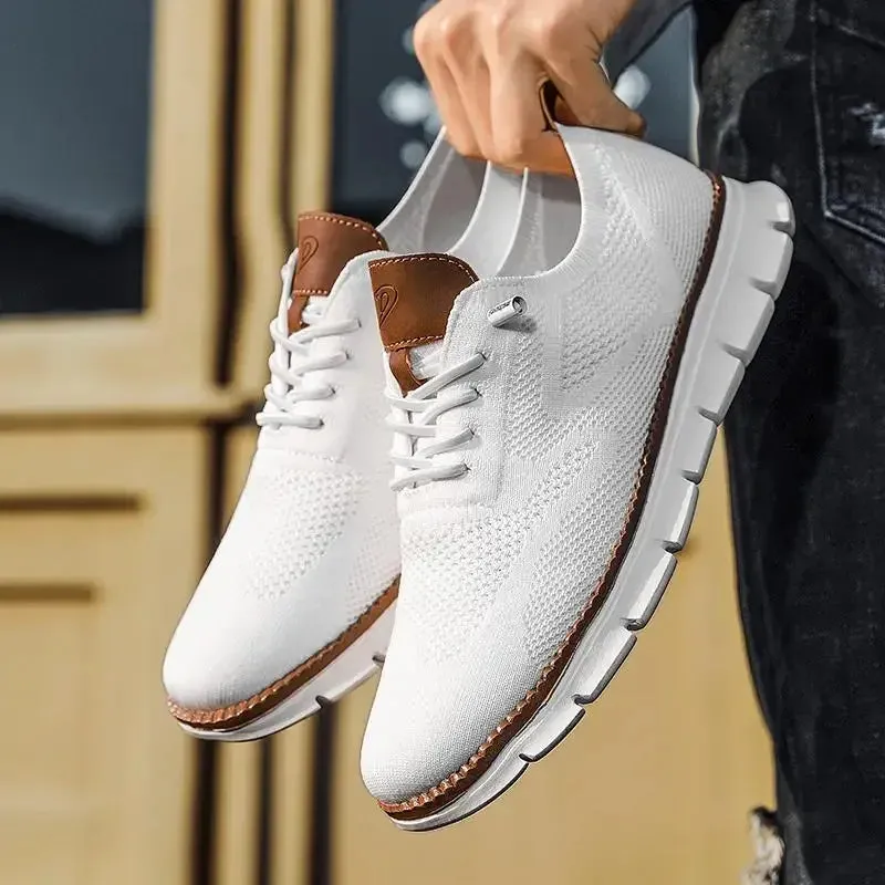 Men top design breathable leather mesh sneakers running shoes