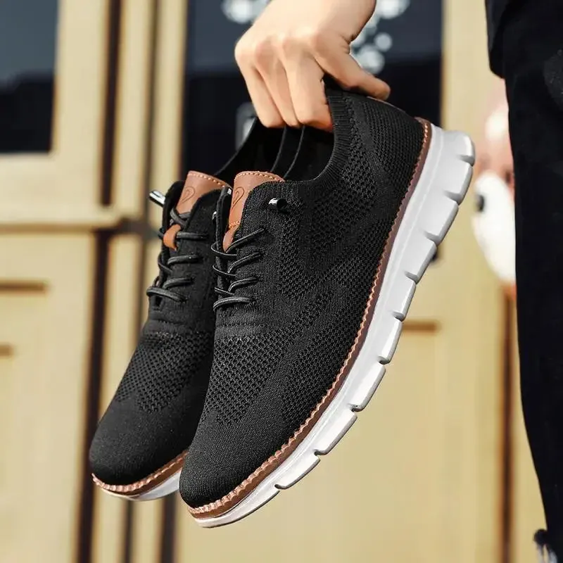 Men top design breathable leather mesh sneakers running shoes