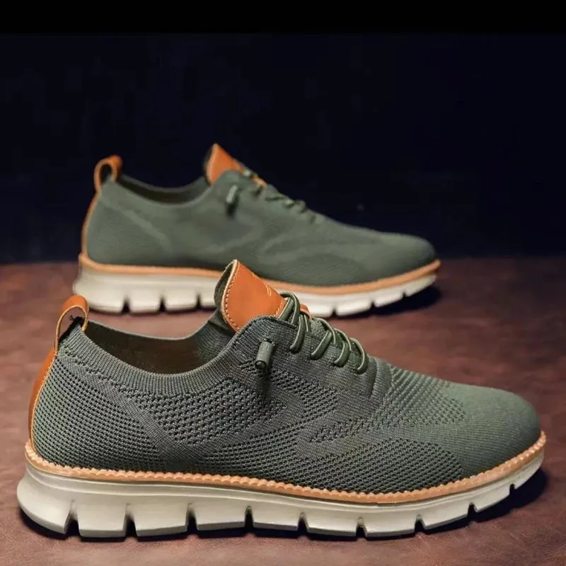Men top design breathable leather mesh sneakers running shoes