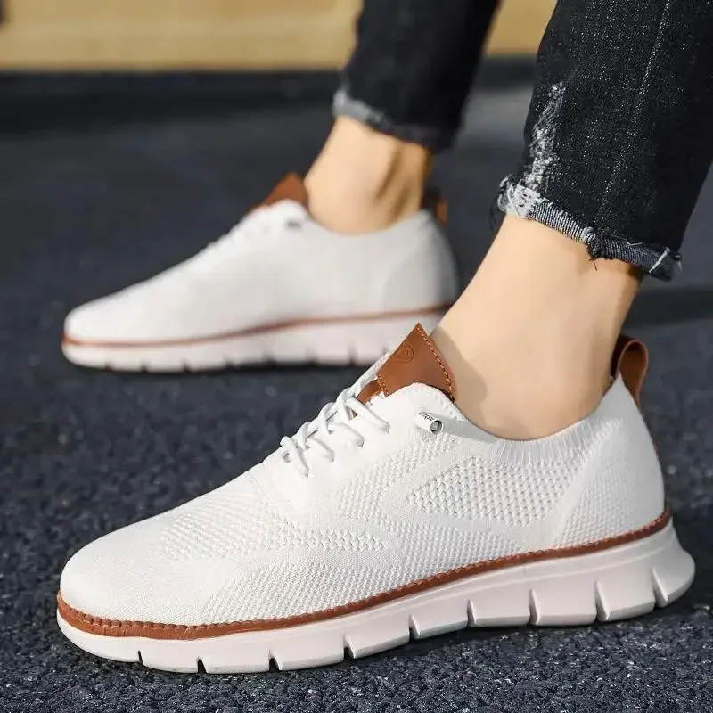 Men top design breathable leather mesh sneakers running shoes