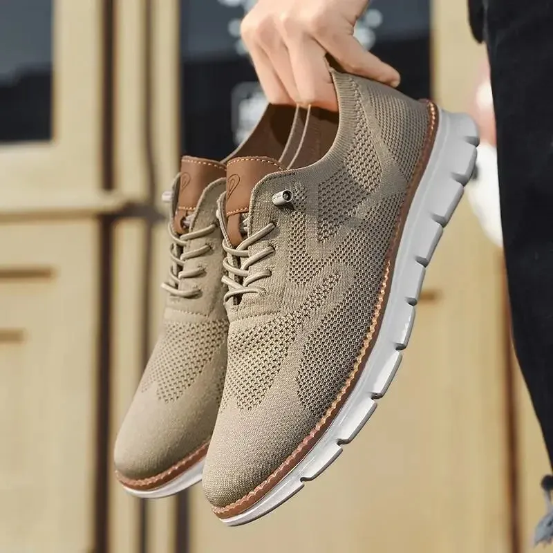 Men top design breathable leather mesh sneakers running shoes