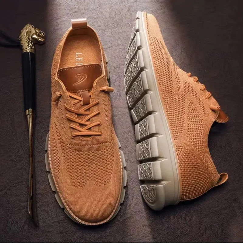 Men top design breathable leather mesh sneakers running shoes