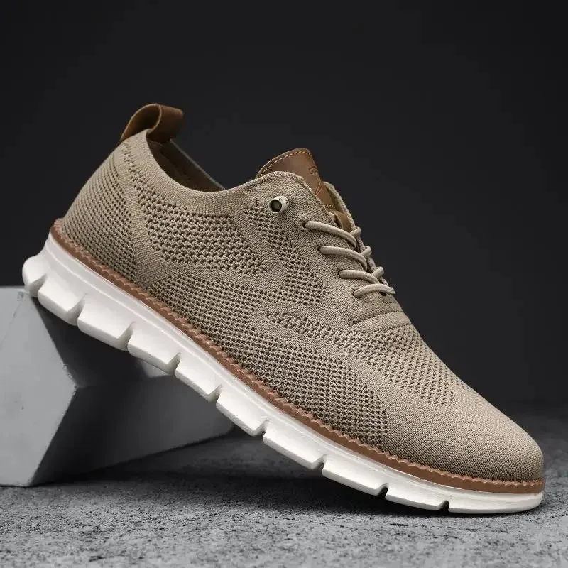 Men top design breathable leather mesh sneakers running shoes