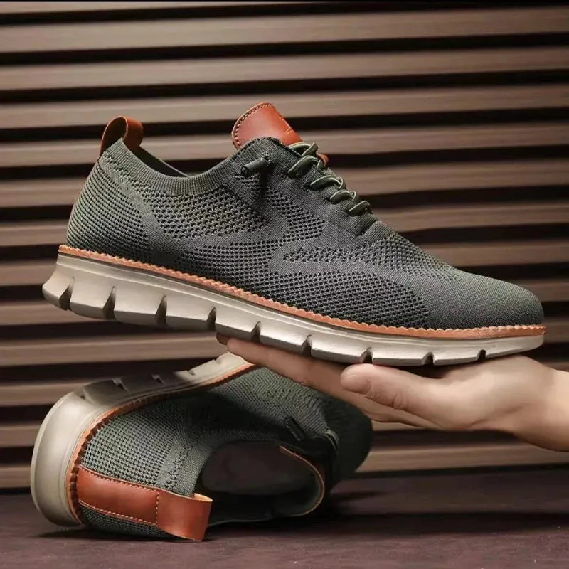Men top design breathable leather mesh sneakers running shoes