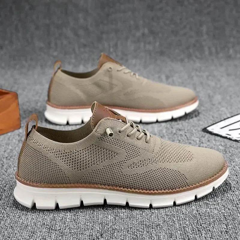 Men top design breathable leather mesh sneakers running shoes