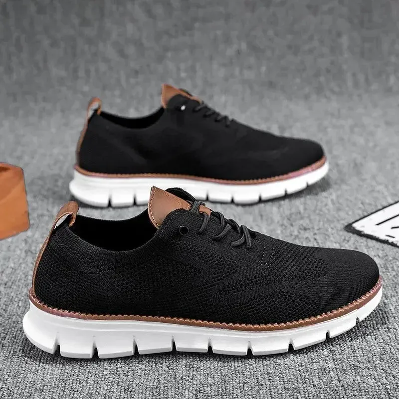 Men top design breathable leather mesh sneakers running shoes