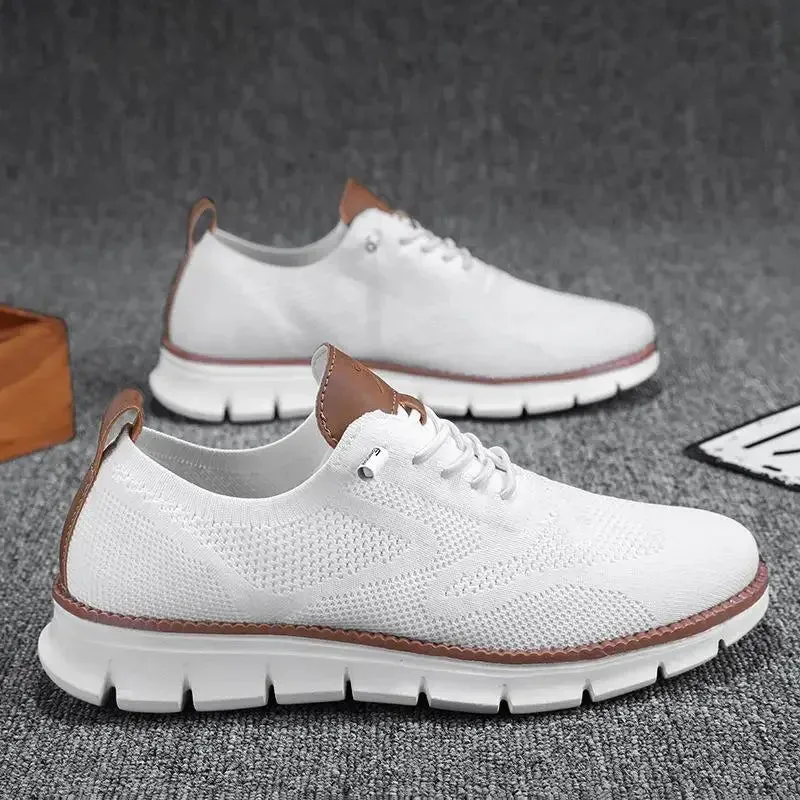 Men top design breathable leather mesh sneakers running shoes
