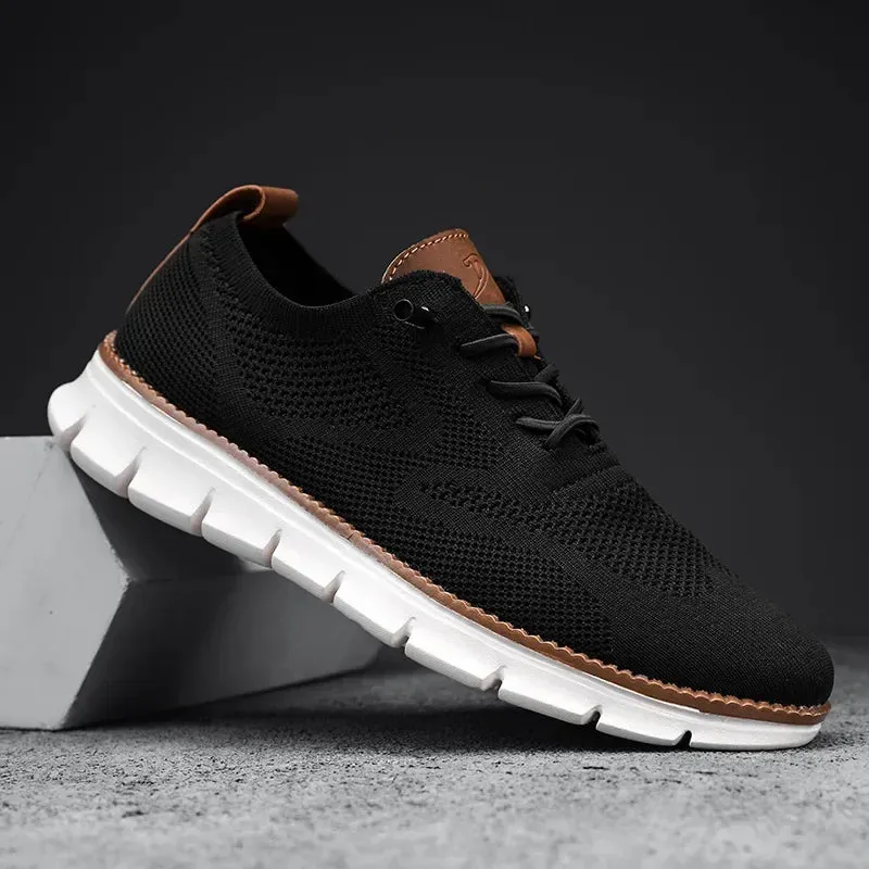 Men top design breathable leather mesh sneakers running shoes