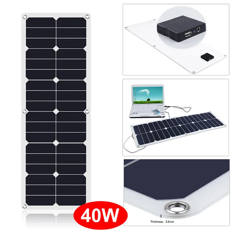 Moolsun Flexible Solar Panel 40 Watt 18 Volt Semi-Flexible Bendable Mono Off-Grid Charger for Marine RV Cabin Van Car Uneven Surfaces