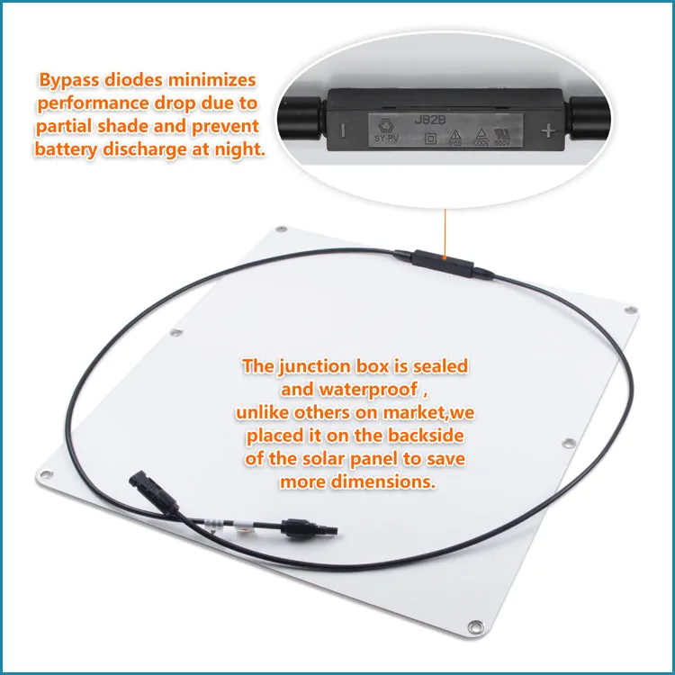 Moolsun Flexible Solar Panel 50 Watt 16 Volt Semi-Flexible Mono Off-Grid Charger for Marine RV