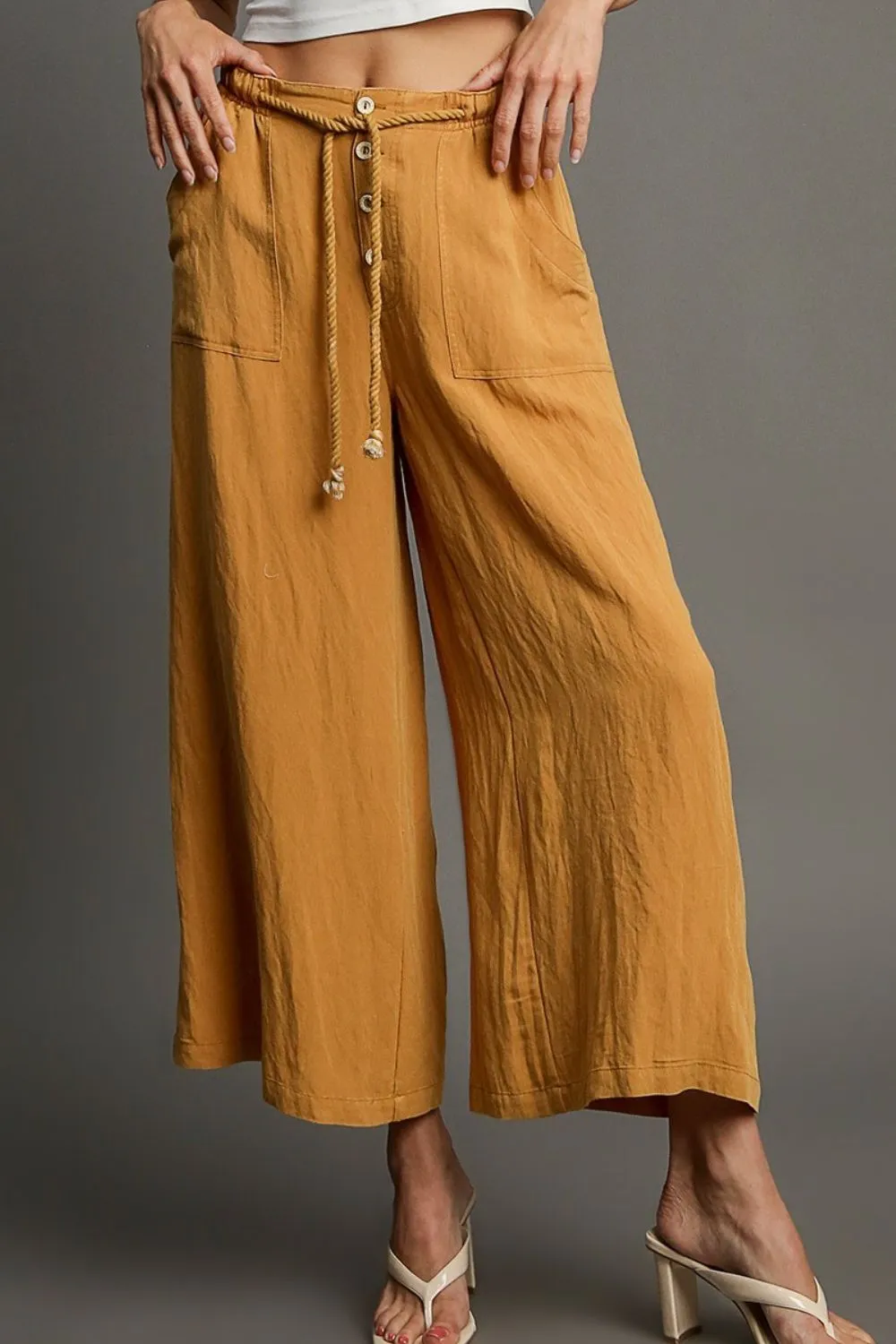 Mustard Rope Drawstring Wide-Leg Pants