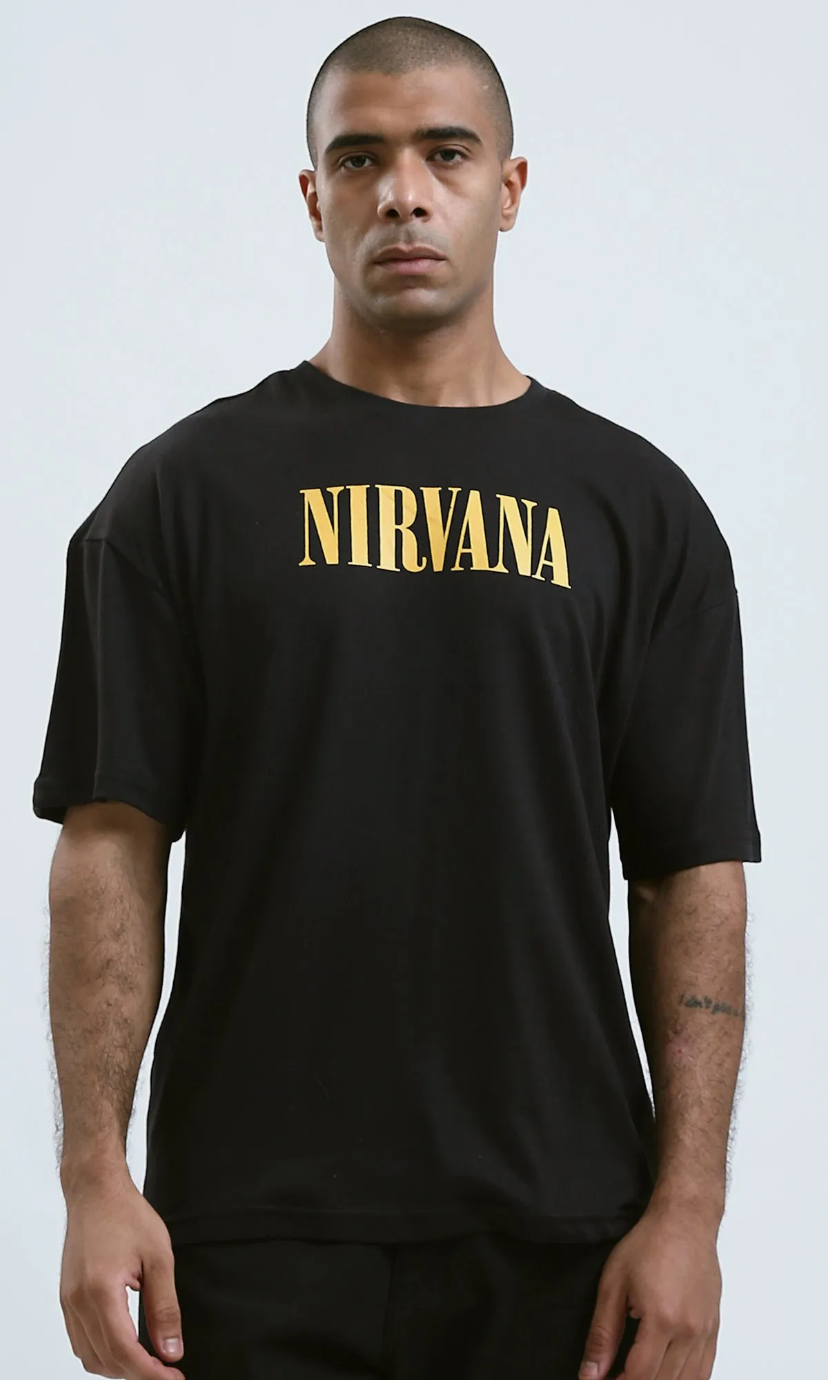 O188734 - Black Elbow Sleeves Slip On Solid Tee