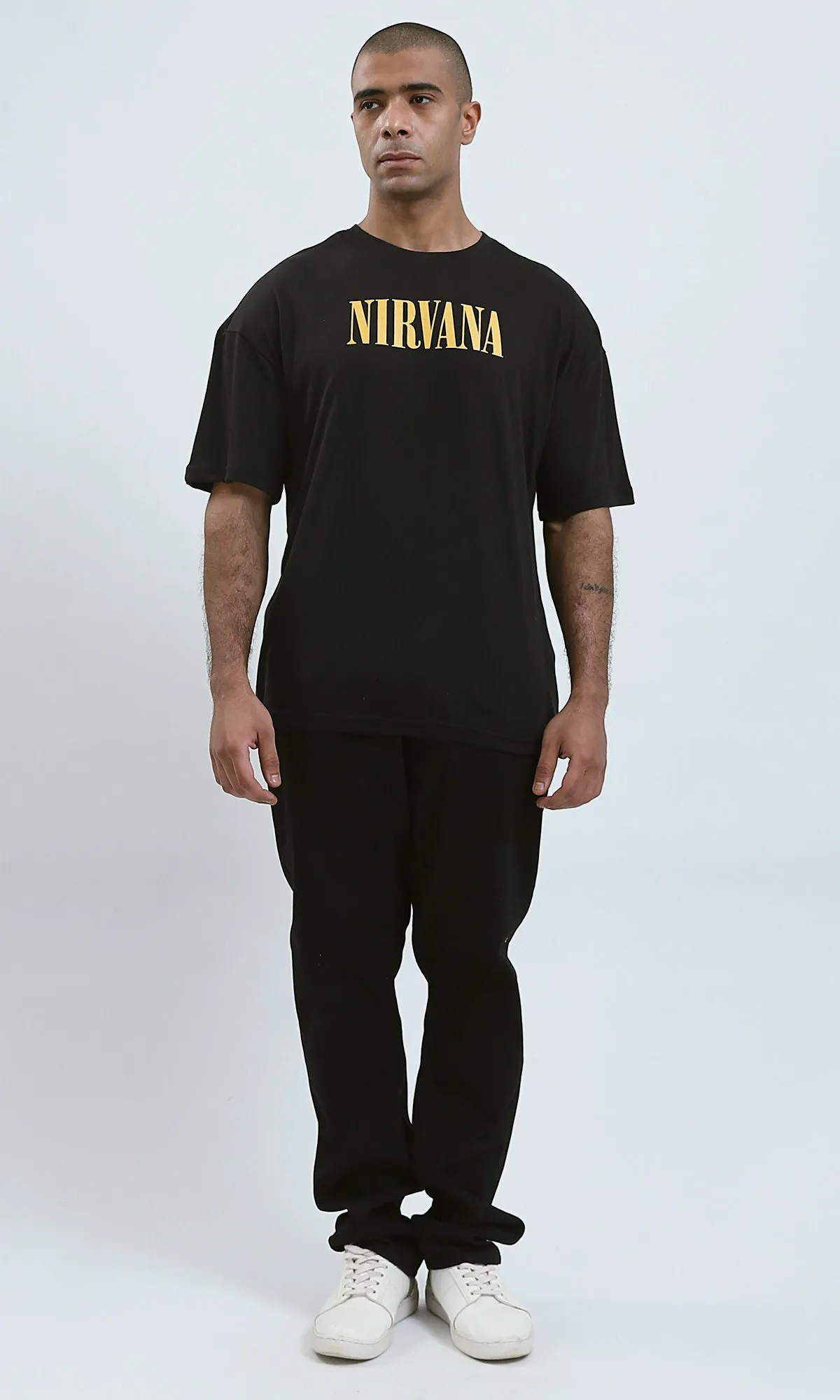 O188734 - Black Elbow Sleeves Slip On Solid Tee