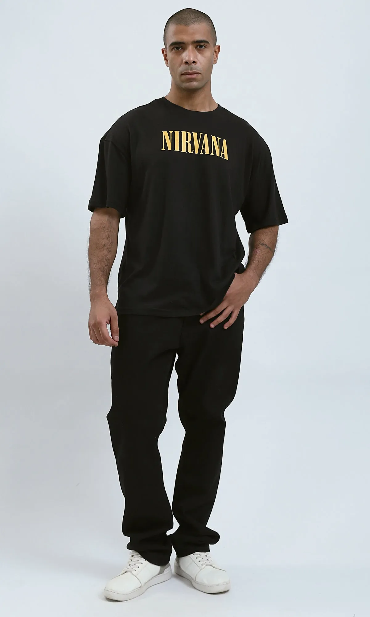 O188734 - Black Elbow Sleeves Slip On Solid Tee