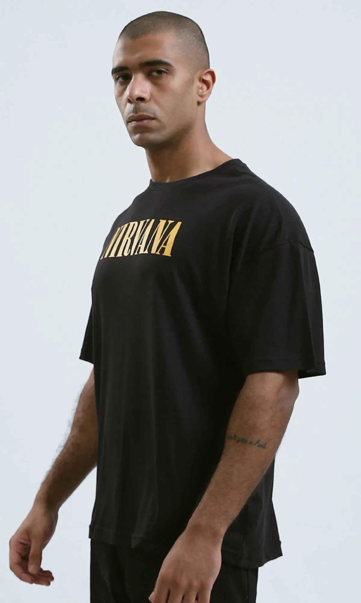 O188734 - Black Elbow Sleeves Slip On Solid Tee