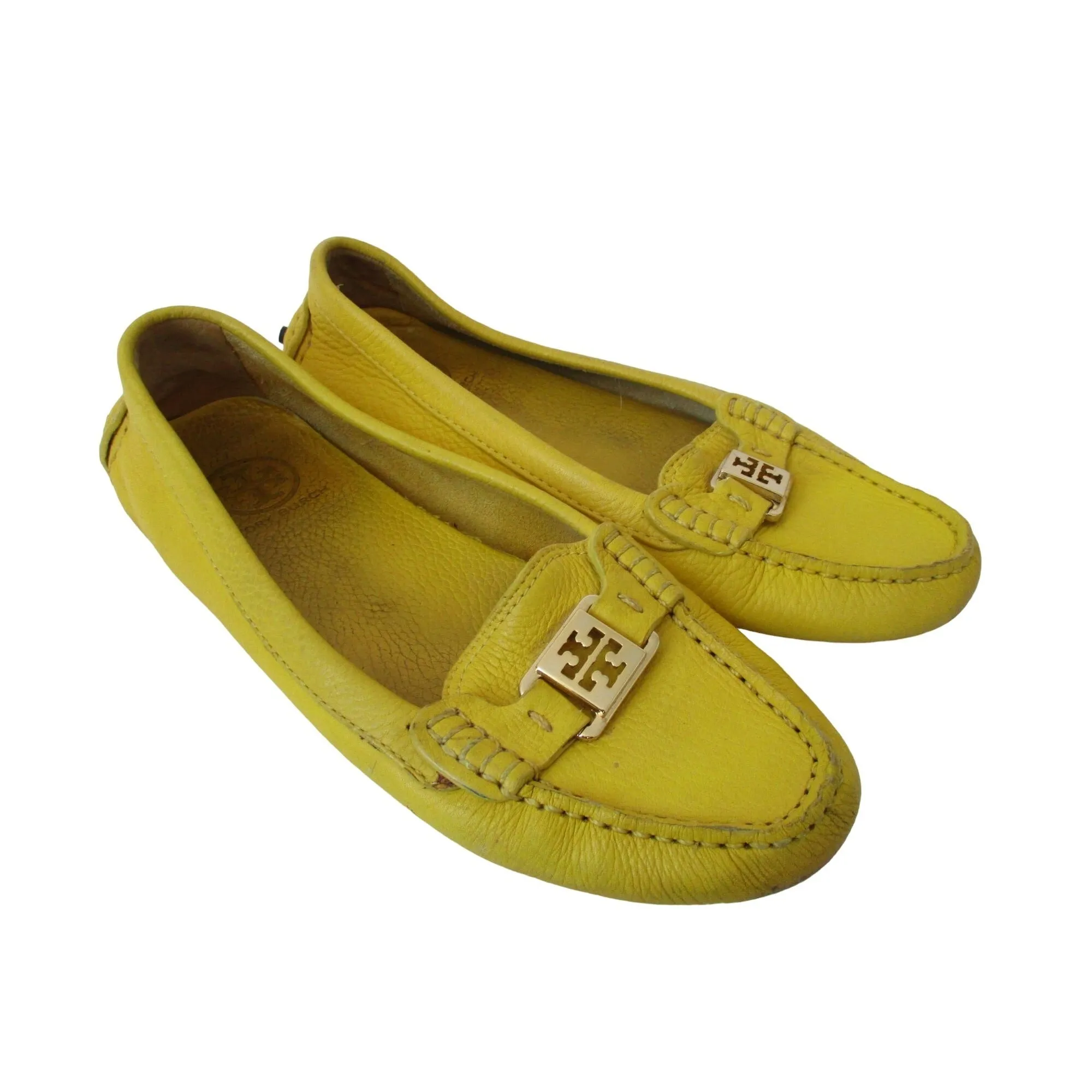 Tory Burch yellow leather size 8 car shoe style loafers