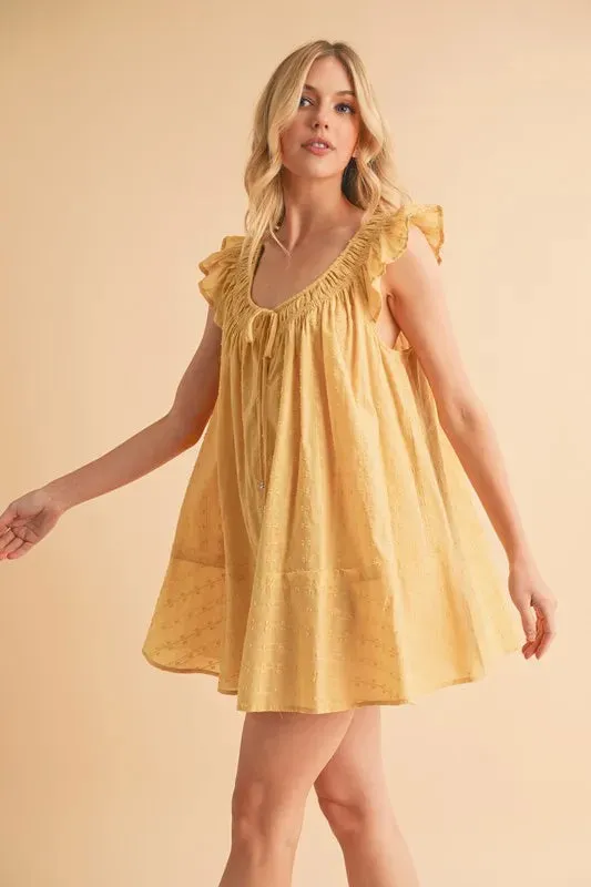 Yellow Cotton Ruffled Cap Sleeve Tunic Mini Dress – Lightweight Summer Look