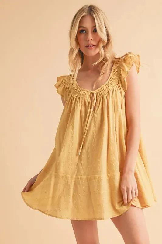 Yellow Cotton Ruffled Cap Sleeve Tunic Mini Dress – Lightweight Summer Look