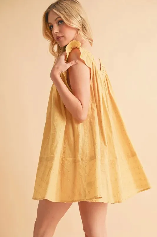 Yellow Cotton Ruffled Cap Sleeve Tunic Mini Dress – Lightweight Summer Look