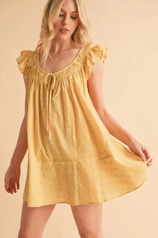 Yellow Cotton Ruffled Cap Sleeve Tunic Mini Dress – Lightweight Summer Look