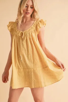 Yellow Cotton Ruffled Cap Sleeve Tunic Mini Dress – Lightweight Summer Look