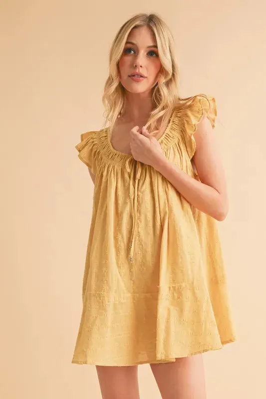 Yellow Cotton Ruffled Cap Sleeve Tunic Mini Dress – Lightweight Summer Look