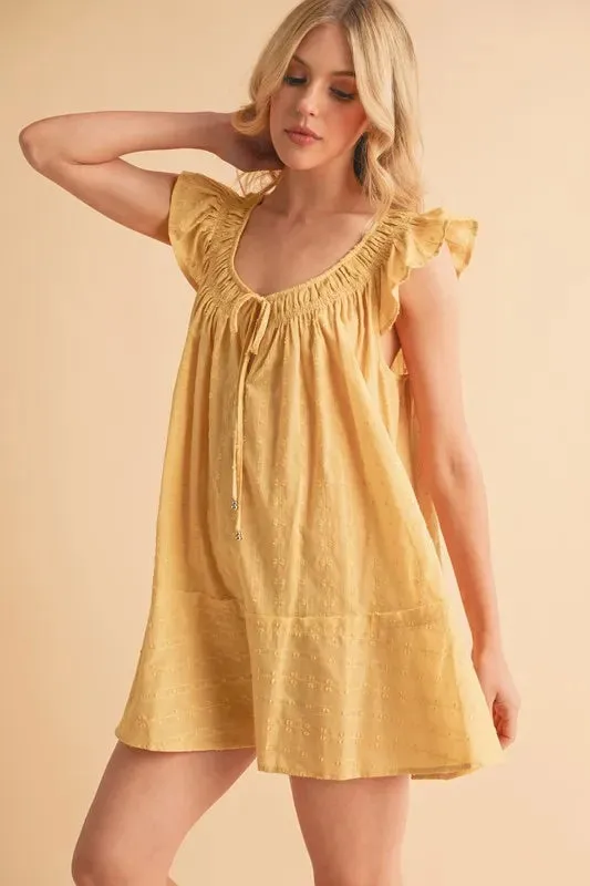 Yellow Cotton Ruffled Cap Sleeve Tunic Mini Dress – Lightweight Summer Look