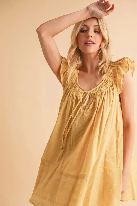 Yellow Cotton Ruffled Cap Sleeve Tunic Mini Dress – Lightweight Summer Look